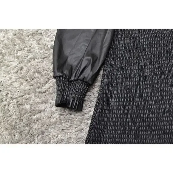 7 For All Mankind Black Shift Dress XS - Polyurethane Solid Square Neck - Picture 6 of 7